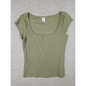 Melrose Market Women Top Medium Cropped‎ Cap Sleeve Square Neckline Rib Stretch